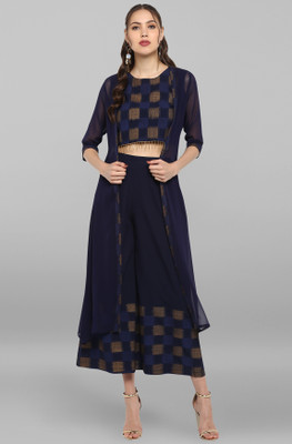 Janasya Women Kurta Palazzo Ethnic Jacket Set