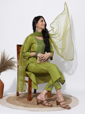 SkyTara Embroidered Kurta, Salwar & Dupatta Set