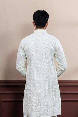 Koshin Men Embellished Straight Kurta(Beige)
