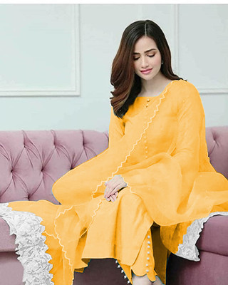 DD's creation Women Ethnic Top Pant Attached Dupatta Set
