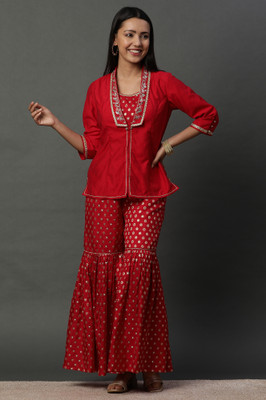 Aurelia Women Kurta Sharara Ethnic Jacket Set