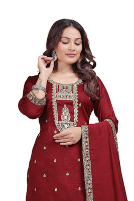 Ajantatextile Embroidered Kurta, Trouser/Pant & Dupatta Set