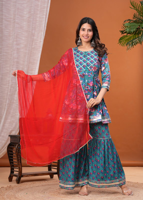 Jaaish Women Kurta Sharara Dupatta Set