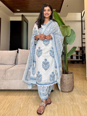 Tasrika Printed Anarkali Kurta, Bottom & Dupatta Set