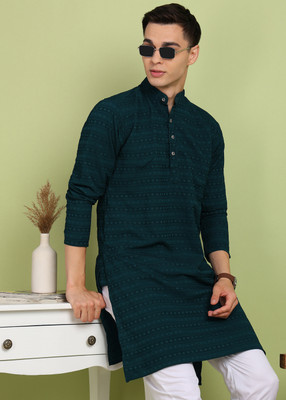 FUBAR Men Self Design Straight Kurta(Dark Green)