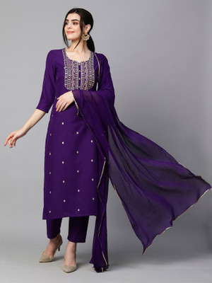 Blue Zircon Embroidered Kurta, Trouser/Pant & Dupatta Set