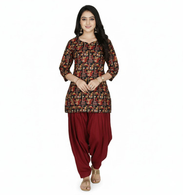 MALAXMITEXTILE Women Ethnic Top Patiala Set