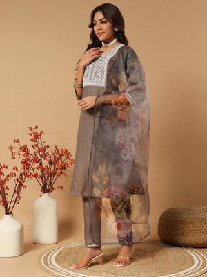DERIFA Women Kurti Pant Attached Dupatta Set