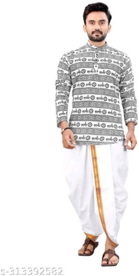 CRYSTALREVENUE Men Kurta Dhoti Set