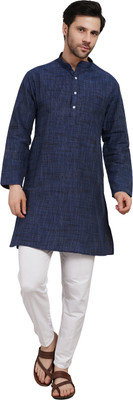 Abhiyuthan Men Woven Design Straight Kurta(Blue)
