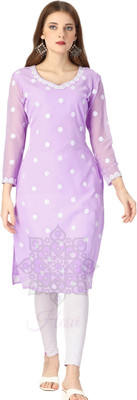 HESVI Women Embroidered A-line Kurta(Purple, White)