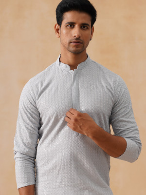 Jompers Men Self Design Straight Kurta(Grey)