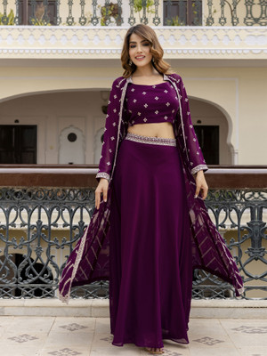 Trendmalls Women Crop Top Skirt Ethnic Jacket Set