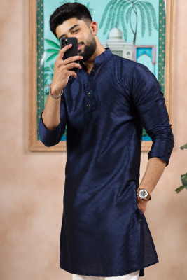 Koshin Men Block Print Straight Kurta(Dark Blue)