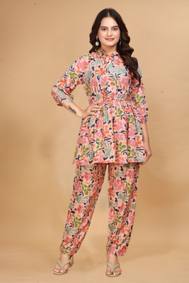 FluteFashion Women Ethnic Top Palazzo Set