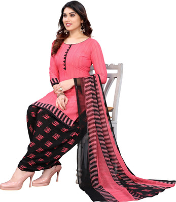 PINK WISH Crepe Solid, Printed Salwar Suit Material