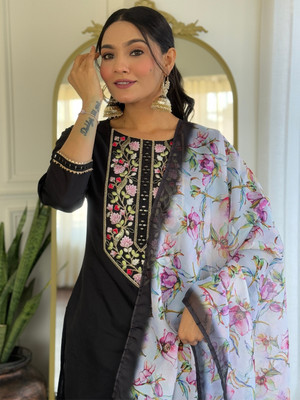 SwirlStyle Embroidered Kurta, Salwar & Dupatta Set