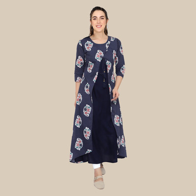 SHASHVI Women Printed Cape Top Kurta(Blue)