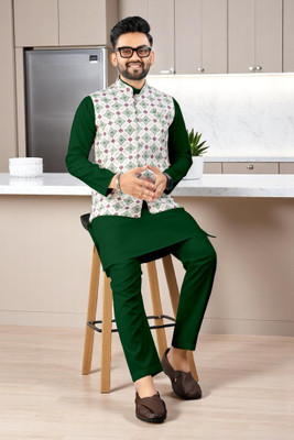 TRUST OUS Men Kurta Pyjama Ethnic Jacket Set