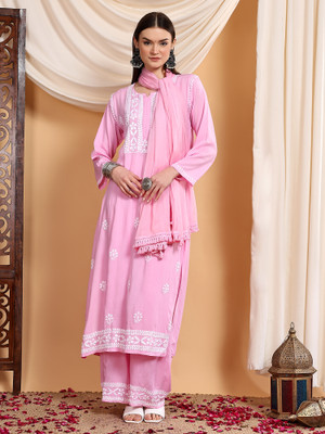 Poshak Chikan Studio Women Kurta Palazzo Dupatta Set