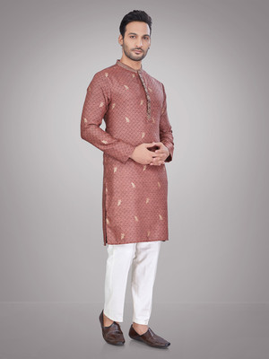 JUGG JUGG JEEYO Men Self Design Straight Kurta(Brown)