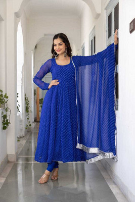 DHYAN FASHION HUB Anarkali Gown(Blue)