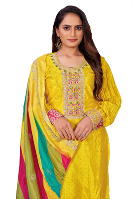 SIDDHIVINAYAK FASHION Women Ethnic Top Palazzo Attached Dupatta Set