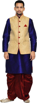 Royal Garments Men Kurta Dhoti Pant Ethnic Jacket Set