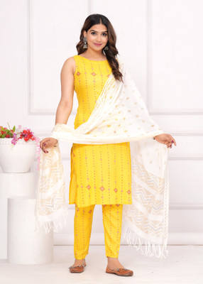 Lamba Creations Embroidered Kurta, Trouser/Pant & Dupatta Set