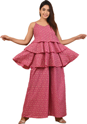 PUKHYA Women Ethnic Top Palazzo Set
