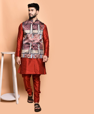 PRINTCULTR Men Kurta Pyjama Ethnic Jacket Set