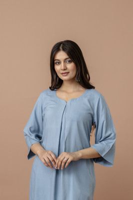 GulaboSitabo Women Solid A-line Kurta(Light Blue)