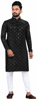 MGLOGOUT Men Embellished, Self Design Ethnic Dress Kurta(Black)