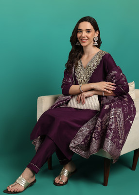 Hiva Trendz Solid Kurta, Trouser/Pant & Dupatta Set