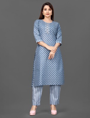 SariSphere Women Embroidered Straight Kurta(Blue)