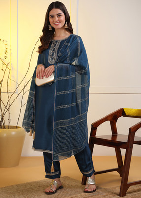 Hiva Trendz Embroidered Kurta, Trouser/Pant & Dupatta Set