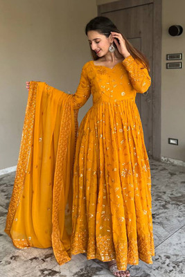 YOYO FASHION Anarkali Gown(Yellow)