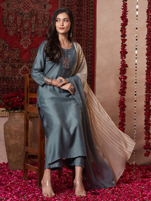 Tasrika Solid Kurta, Trouser/Pant & Dupatta Set