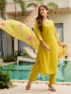 Prime Poster Embroidered, Printed Kurta, Trouser/Pant & Dupatta Set