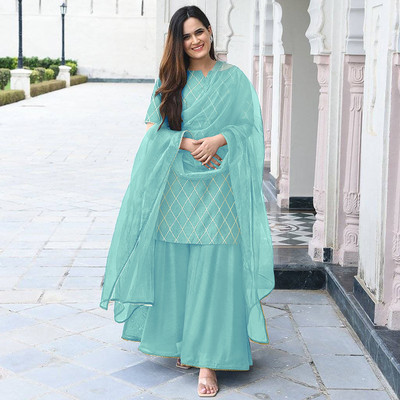 Zestleaf Women Kurta Sharara Attached Dupatta Set