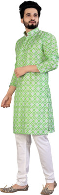 PARALLEL TIMES Men Solid Straight Kurta(Green)