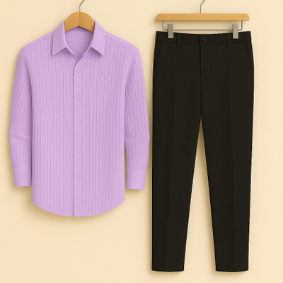 Black Deer Men Self Design Casual Purple Shirt