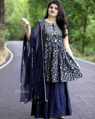 Jamshe Women Ethnic Top Palazzo Dupatta Set