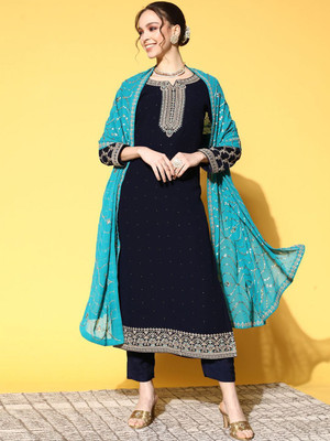 Sangria Embroidered Kurta, Trouser/Pant & Dupatta Set