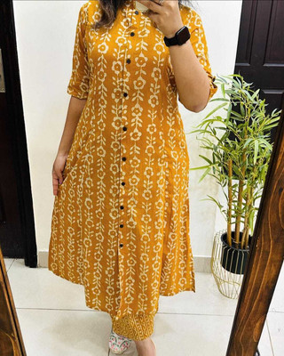 jatin fashion Women Printed A-line Kurta(Yellow)