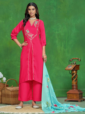 Sangria Women Kurta Palazzo Dupatta Set