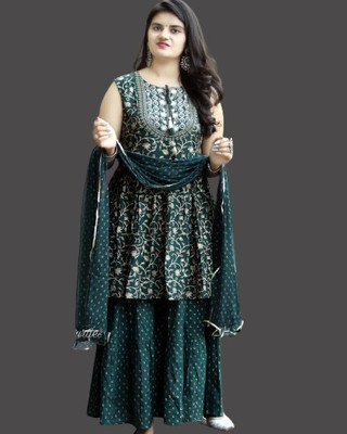 AnviTextile Embroidered Kurta, Sharara & Dupatta Set