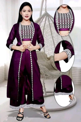 Ameeha Women Crop Top Palazzo Ethnic Jacket Set