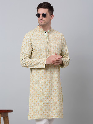 Jompers Men Embroidered Straight Kurta(Light Green)