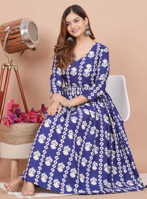 divyastextile Women Printed Anarkali Kurta(Blue)